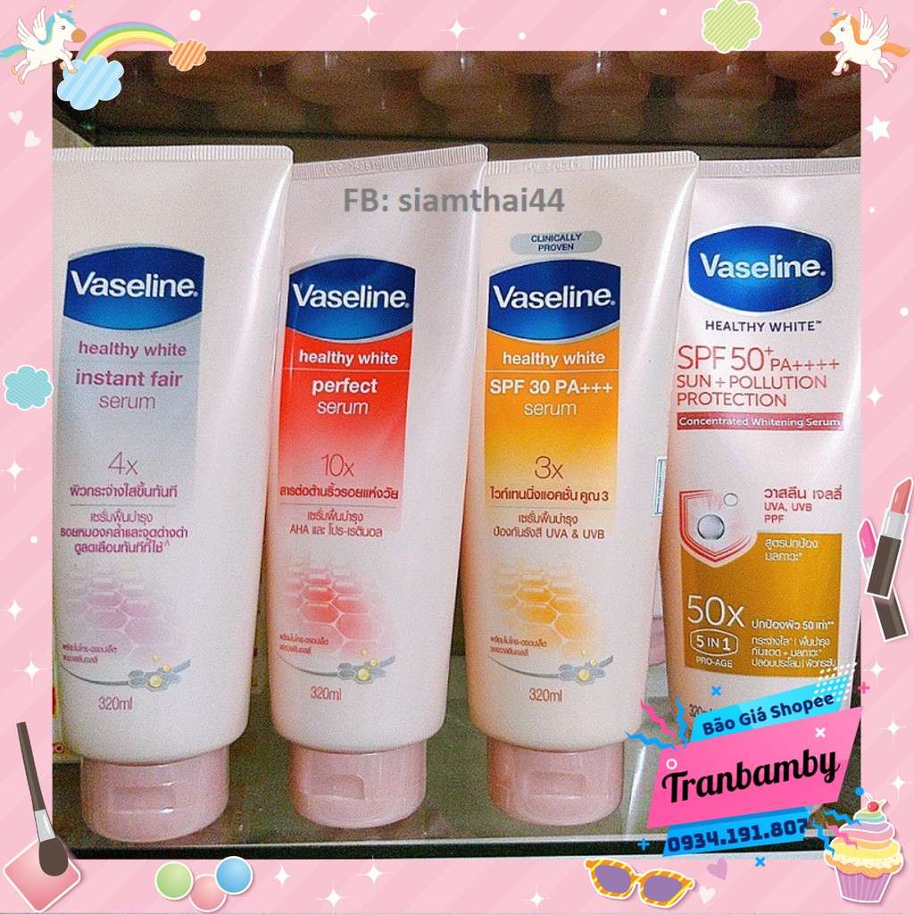 Huyết Thanh Dưỡng Thể Healthy White Instant Fair Serum Vaseline 3X , 4X ,10X , 50X 320ml
