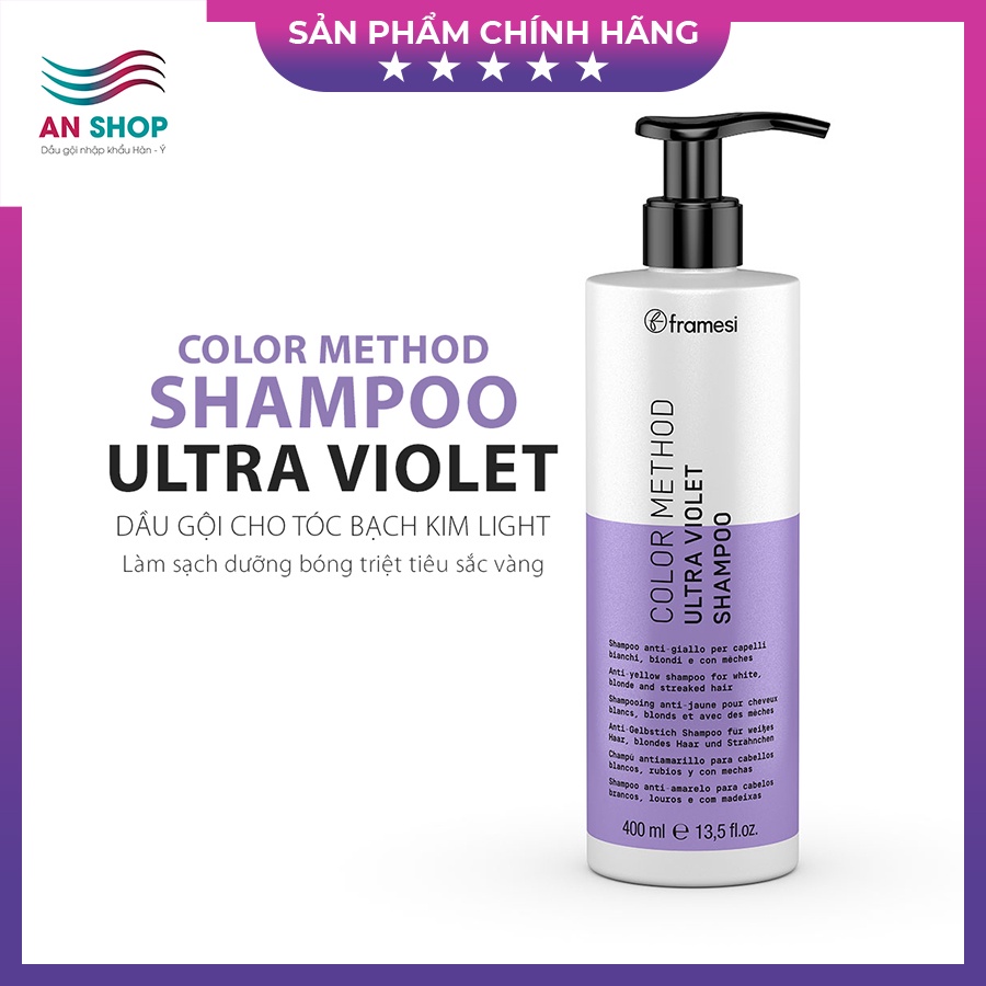Dầu gội tím khử vàng cho tóc nhuộm bạch kim khói light làm sạch dưỡng tóc mượt COLOR METHOD SHAMPOO ULTRA VIOLET 400ML