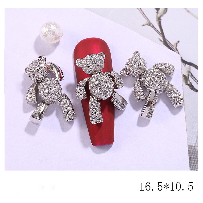 phụ kiện gấu cử động gắn móng tay nail 1 viên