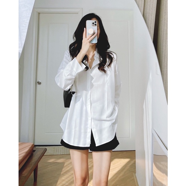 Áo sơmi trắng nữ basic form rộng hot trend 2022