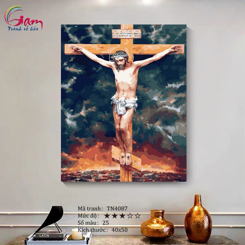 Tranh sơn dầu số hóa tự tô màu Tranh công giáo Chúa Jesus TN4087