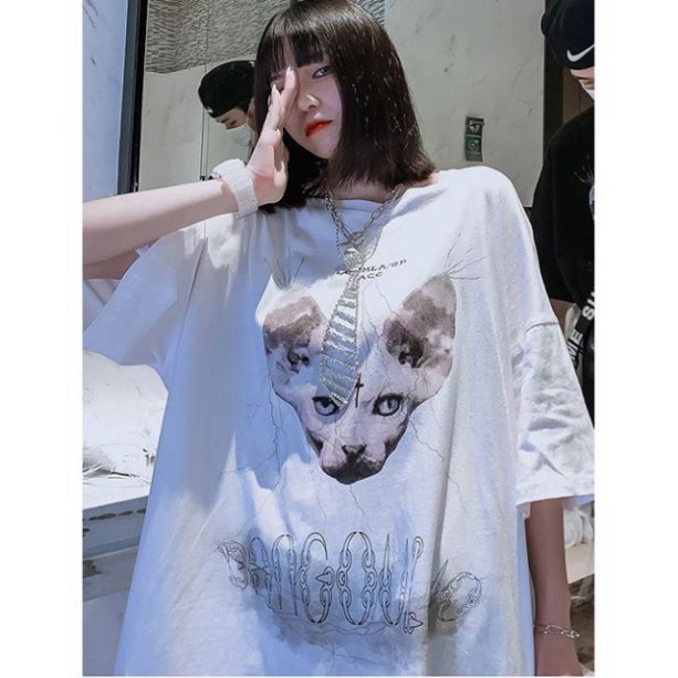 ÁO THUN, ÁO PHÔNG TAY LỠ UNISEX FORM RỘNG OVERSIZE ANIME MÈO M603 KL SHOP DVSHOP