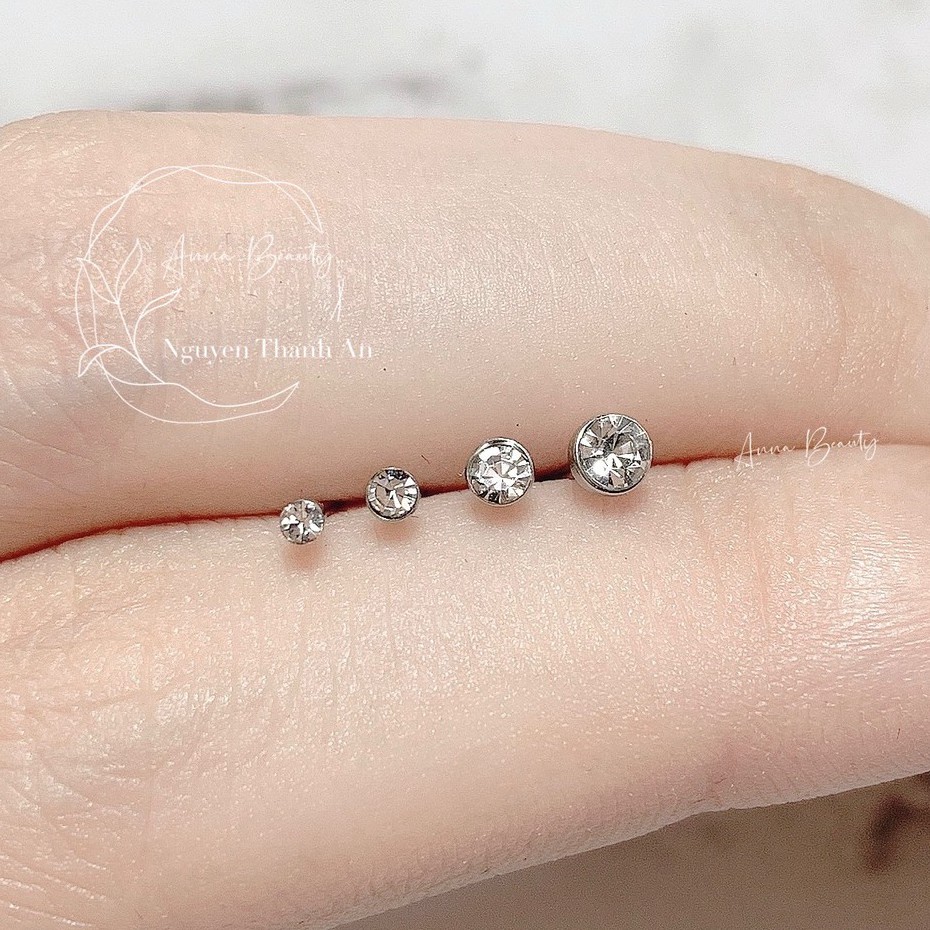 Khuyên cánh mũi đá trắng thẳng bằng thép y tế xỏ khuyên piercing - XUÂN SHOP #11451115375