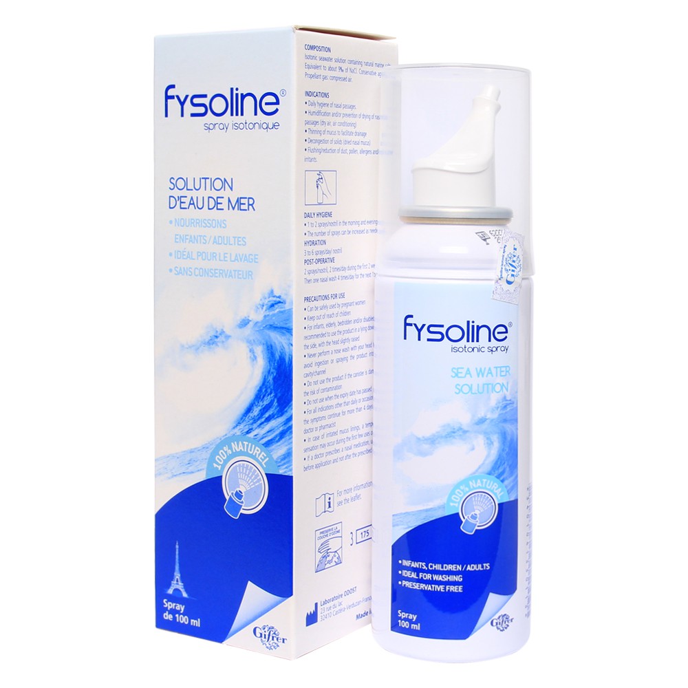 Fysoline - Xịt nước muối biển sâu Fysoline Isotonic spray 100ml cho trẻ - số 1 tại Pháp