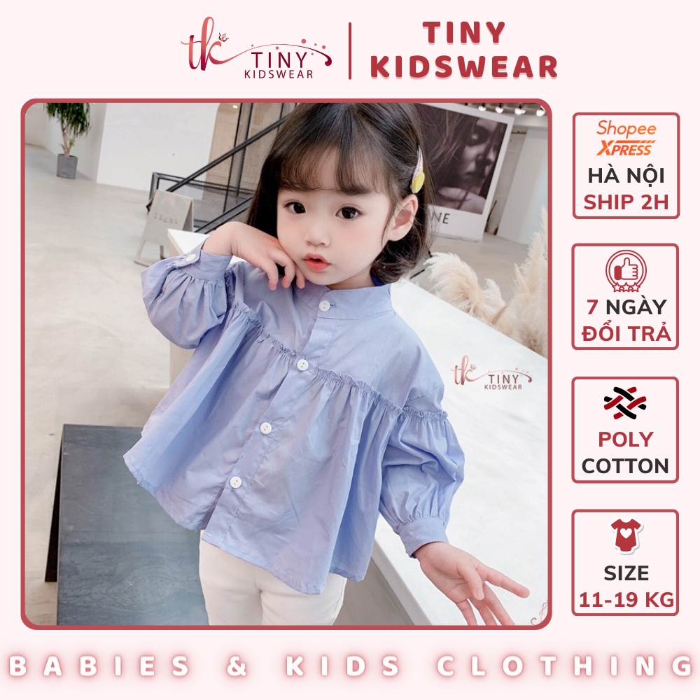 Áo Sơ Mi Xanh Dài Tay Cổ Tàu Dáng Babydoll Cho Bé Gái Từ 11-19kg [GA1]