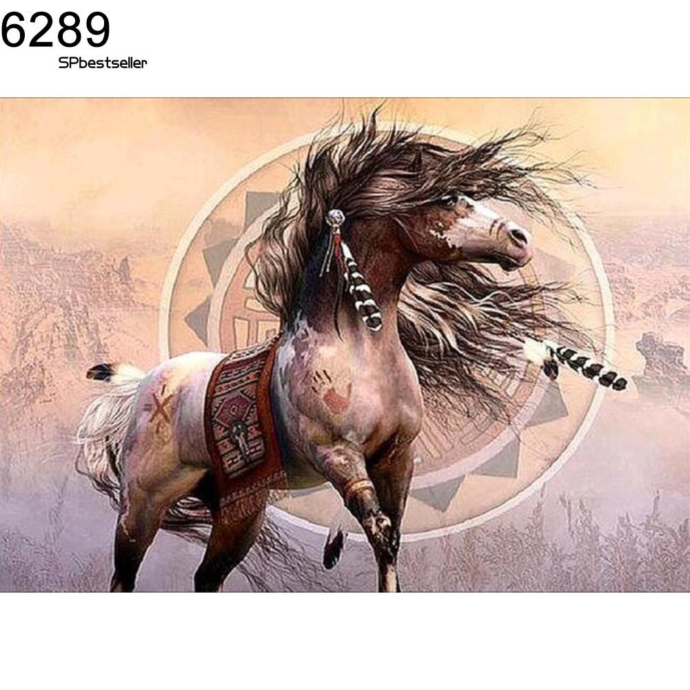Tranh thêu trang trí thủ công 5D hình ngựa kì lân ( mũi thêu hình X )