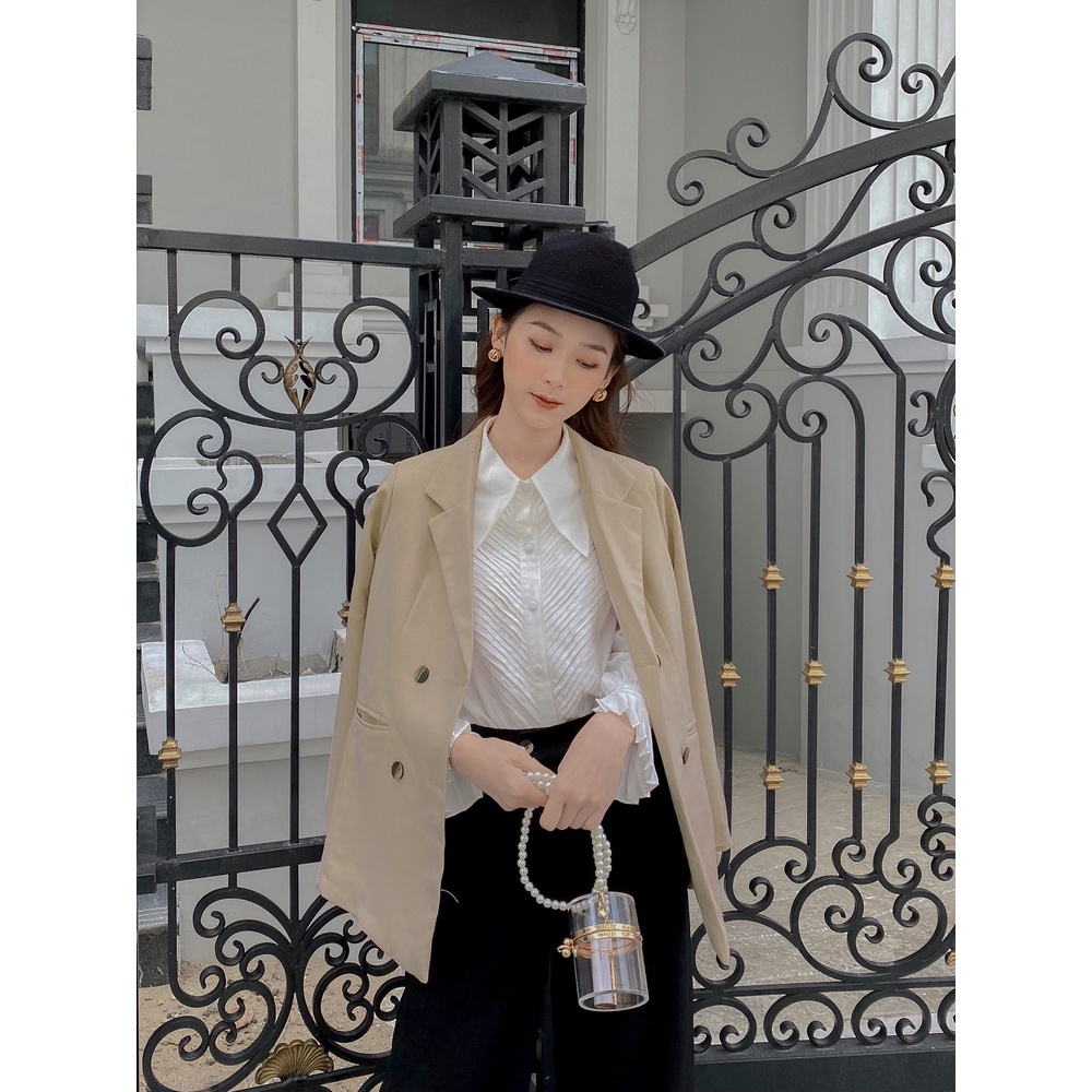 Áo blazer thiết kế by LYRA, chất tuyết Hàn cao cấp cổ vest hai cúc lót lụa gió sang chảnh-LWTAK018