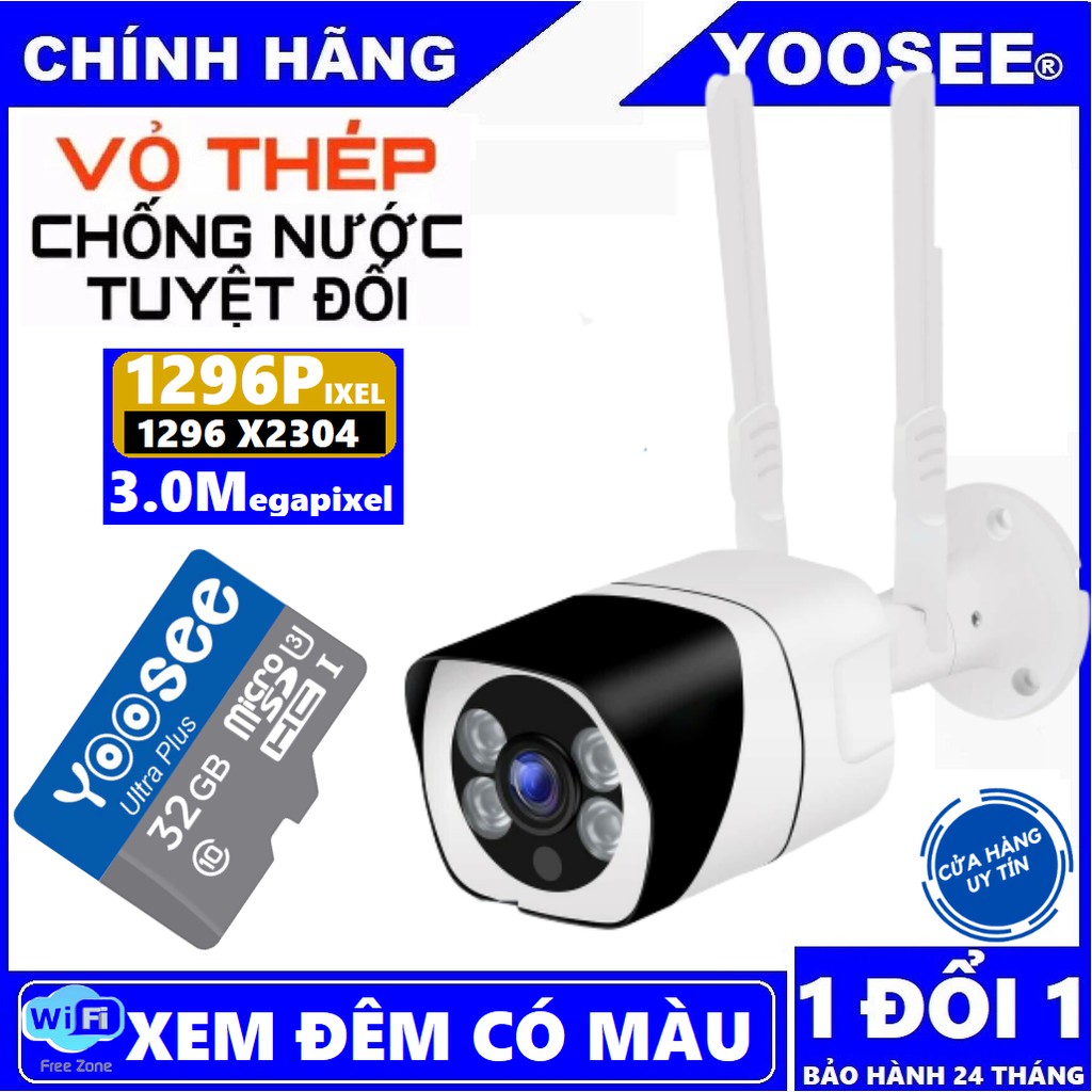 Camera Yoosee Ngoài Trời 3.0 Mpx 1296 Pixel - Tiếng Việt - Chống nước - Xem Đêm Có Màu - BH 24 Tháng