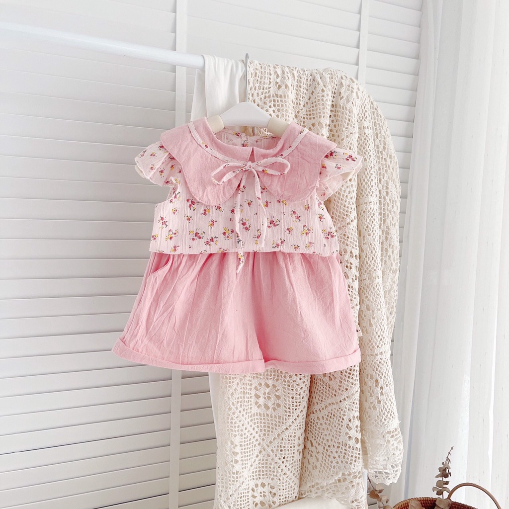 Bộ hè tay hến, cổ lá cách điệu cho bé giá 8-21kg (1-6 tuổi)