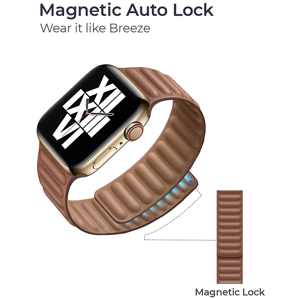 Dây Da Thay Thế Từ Tính Cho Đồng Hồ Thông Minh Apple watch 44mm 40mm 41mm 45mm 42mm 38mm iWatch series 3 5 4 SE 6 7