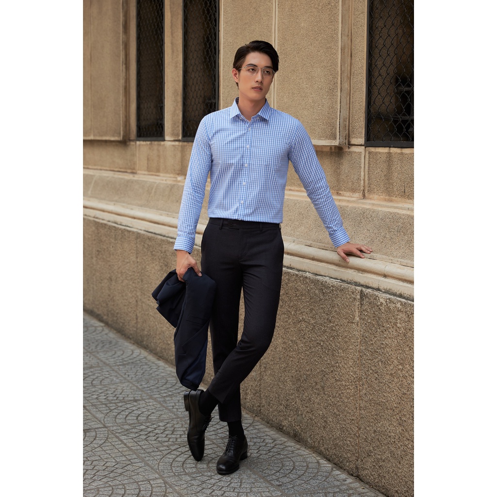 Áo Sơ Mi Americus Gosani Hoạ Tiết Caro Màu Đen Và Xanh