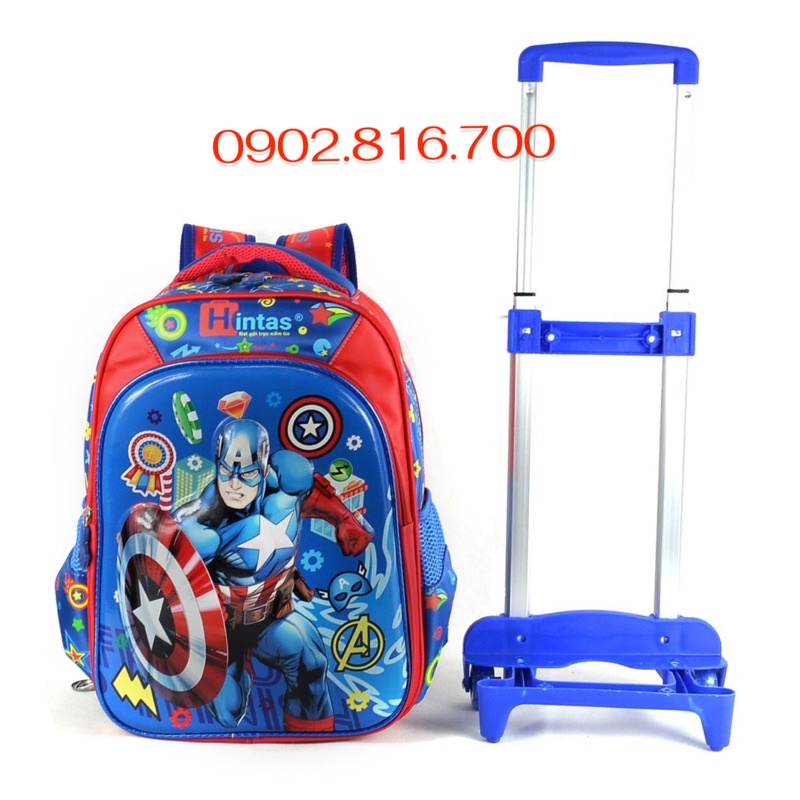 Balo cần kéo đi học tháo ráp được cho bé trai tiểu học cấp 1 hình siêu nhân nhện Spiderman - HINTAS - HUDUY