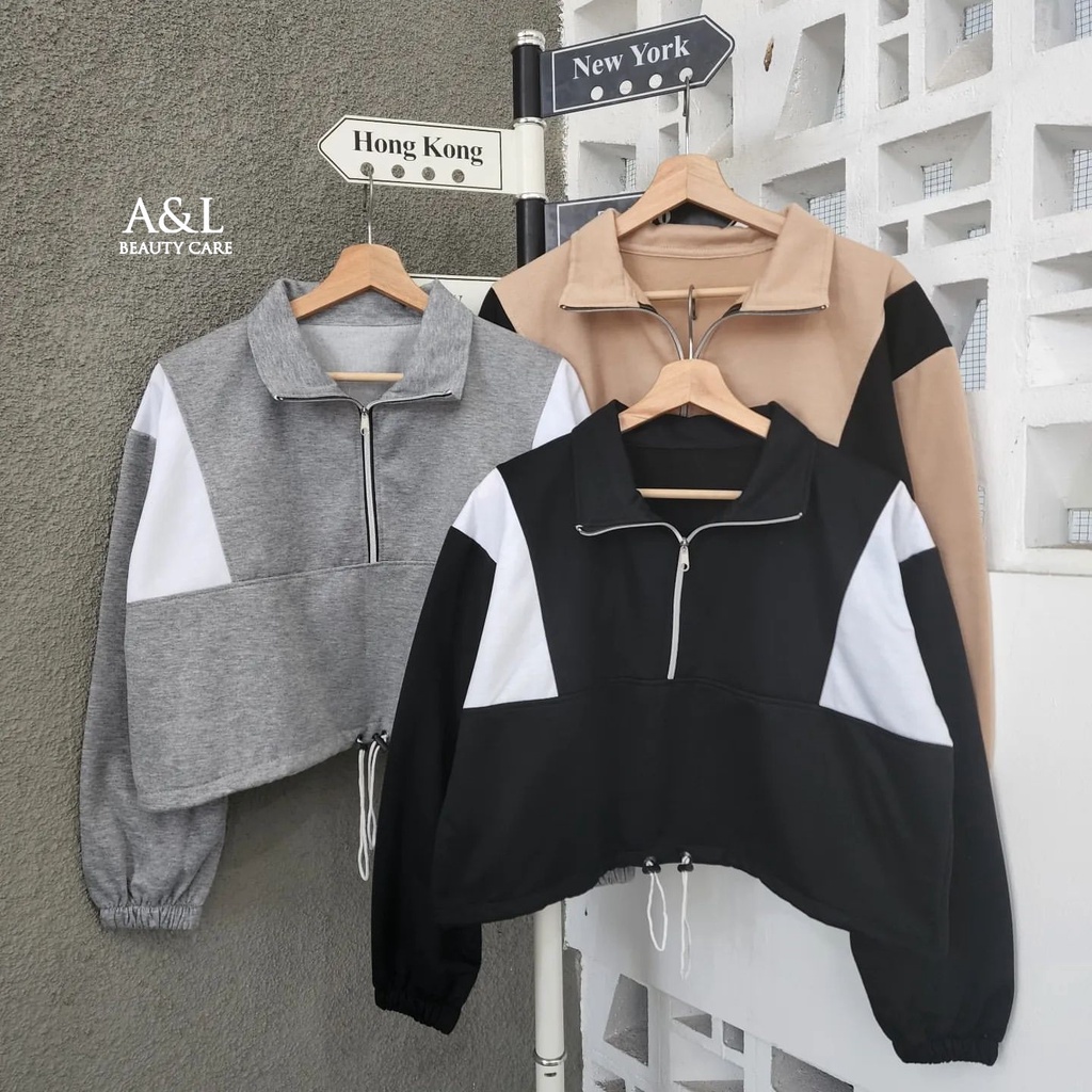 Áo Sweater Croptop Có Khóa Kéo Nửa Thân Thời Trang Cho Nữ