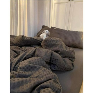 Bộ ga gối và vỏ chăn Đũi Waffle đơn sắc kẻ sọc ô vuông