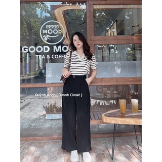 Áo polo len mỏng kẻ đen trắng
