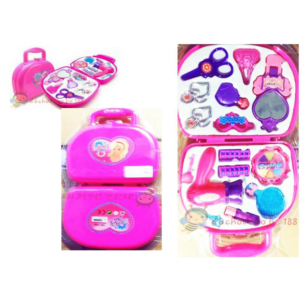 Đồ chơi vali trang điểm chuột mickey, valy làm tóc máy sấy tóc dùng pin cho bé