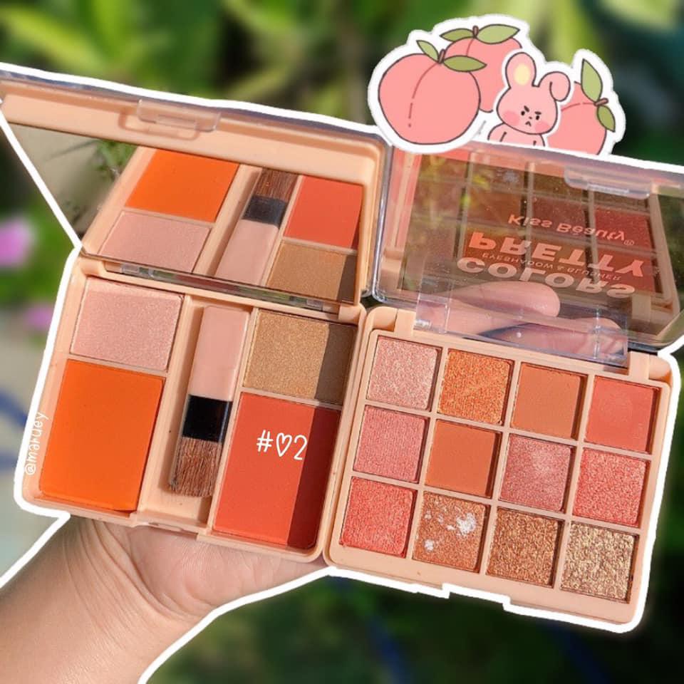 [3in1] Phấn mắt 12 Ô Màu Nhũ Lì & Má Hồng Hightlight Kiss Beauty Color Pretty Eyeshadow & Blusher No.87117 | BigBuy360 - bigbuy360.vn