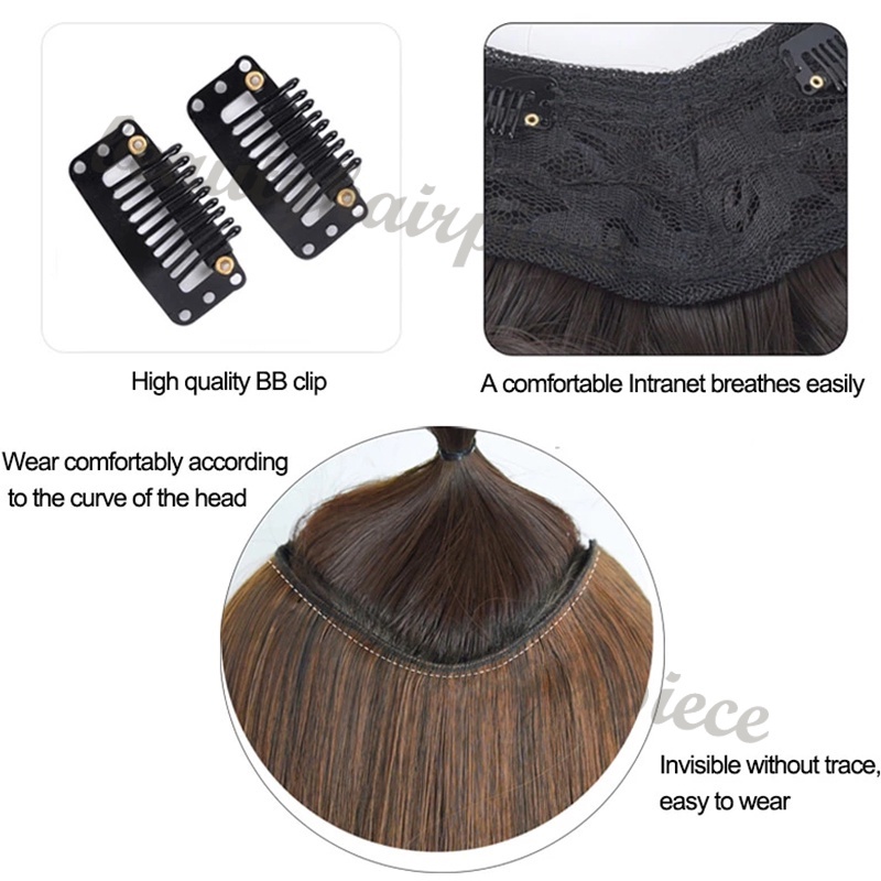 Bộ Tóc Giả Thẳng / Xoăn Chữ V Kèm 4 Kẹp Màu Đen / Nâu Dành Cho Nữ