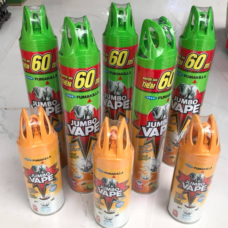 Bình Xịt Muỗi, diệt côn trùng Jumbo Vape 600ml Hương Cam Chanh, Jumbo Vape 300ml Không Mùi