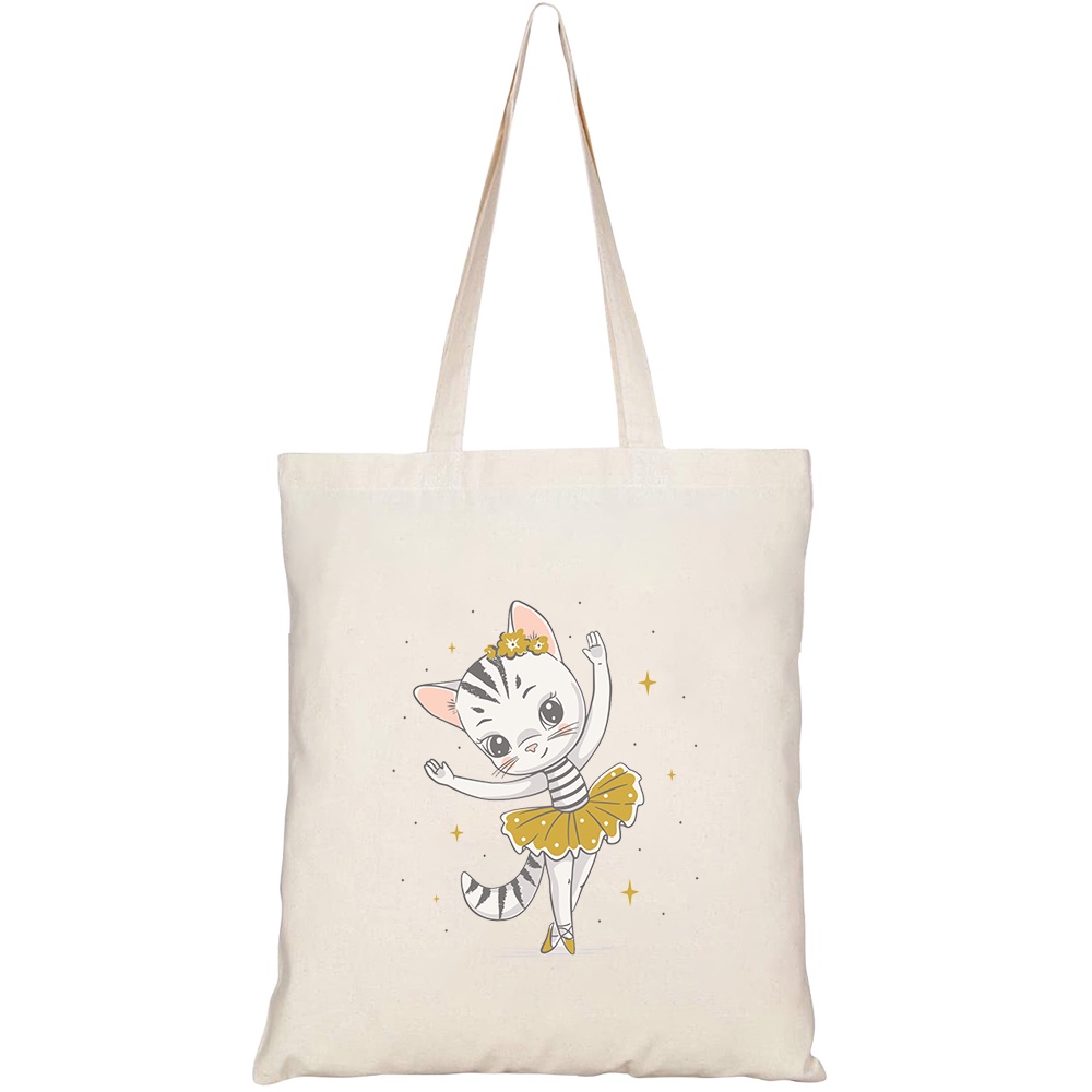 Túi vải tote canvas HTFashion in hình mèo con nhảy múa HT270