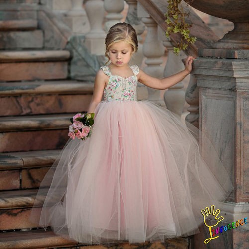 ❤XZQ-Flower Girls Dress Lace Princess Party Wedding Bridesmaid Dress Long Sundress