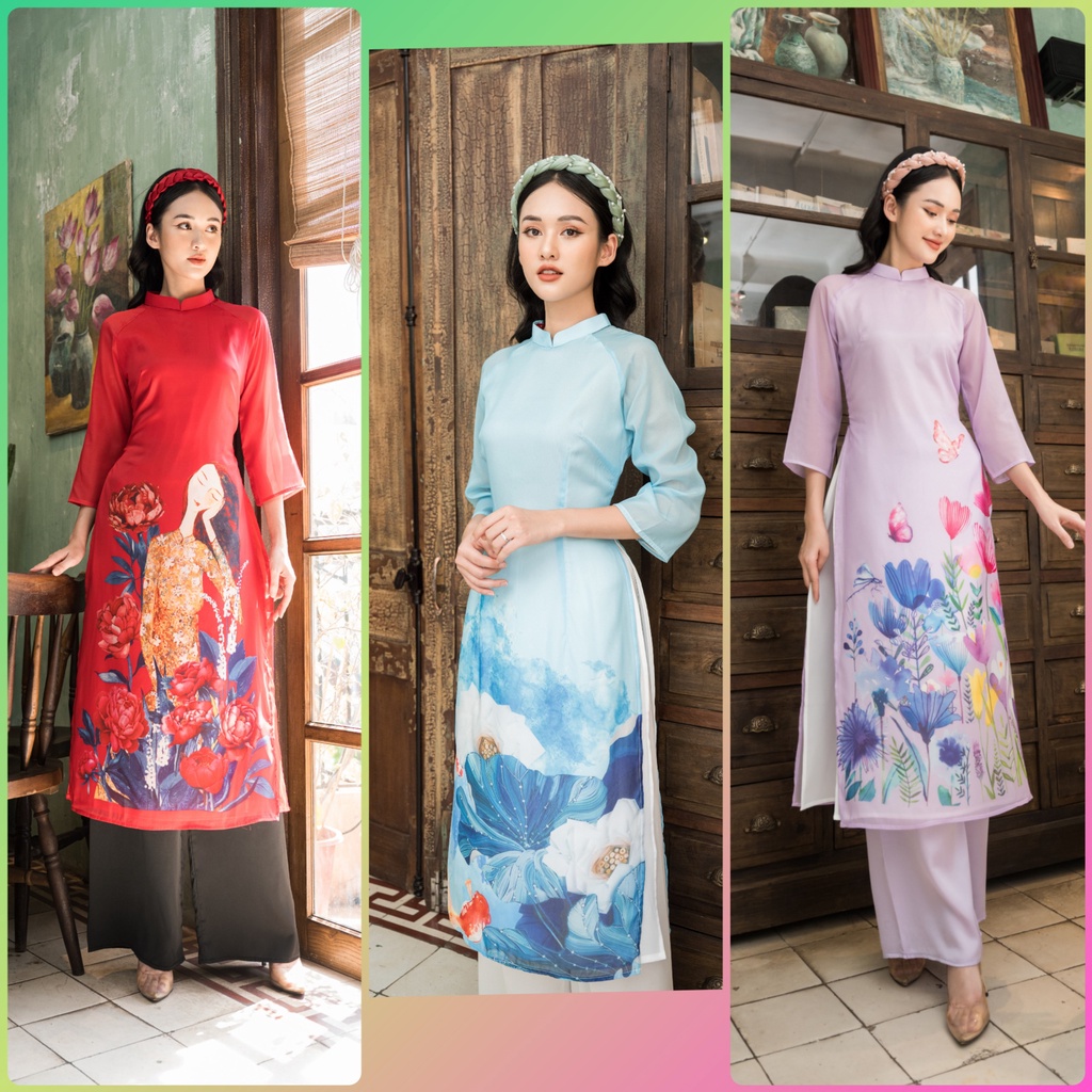 Áo dài nữ đẹp 🎀FREESHIP🎀 Áo dài voan thêu hoa sang trọng [ao dai nhung]