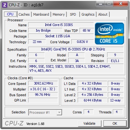 CPU Intel Core i5 3330S (3.20GHz, 6M, 4 Cores 4 Threads) - Đã Qua Sử Dụng, Không Kèm Fan