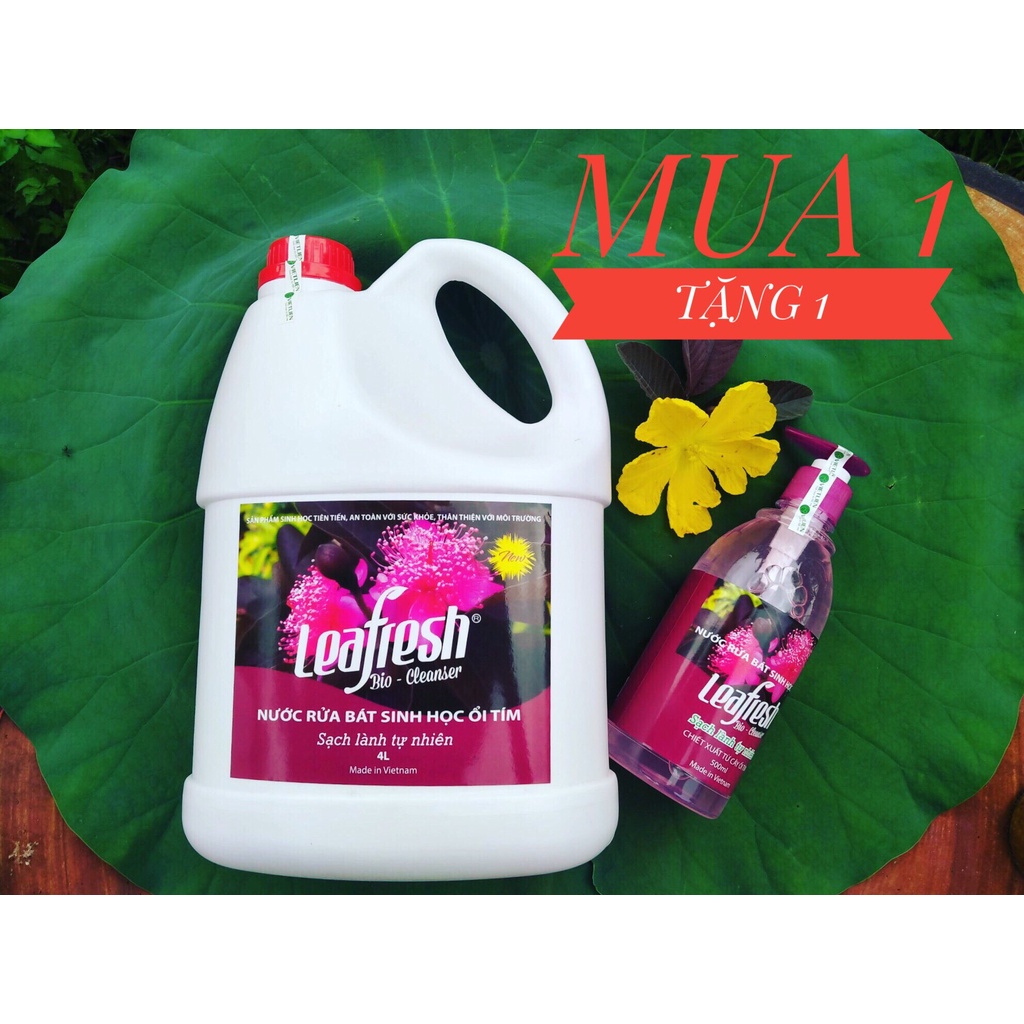 (mua 1 tặng 1 và giảm 10%)NƯỚC RỬA BÁT SINH HỌC ỔI TÍM LEAFRESH 4 LÍT date 2024