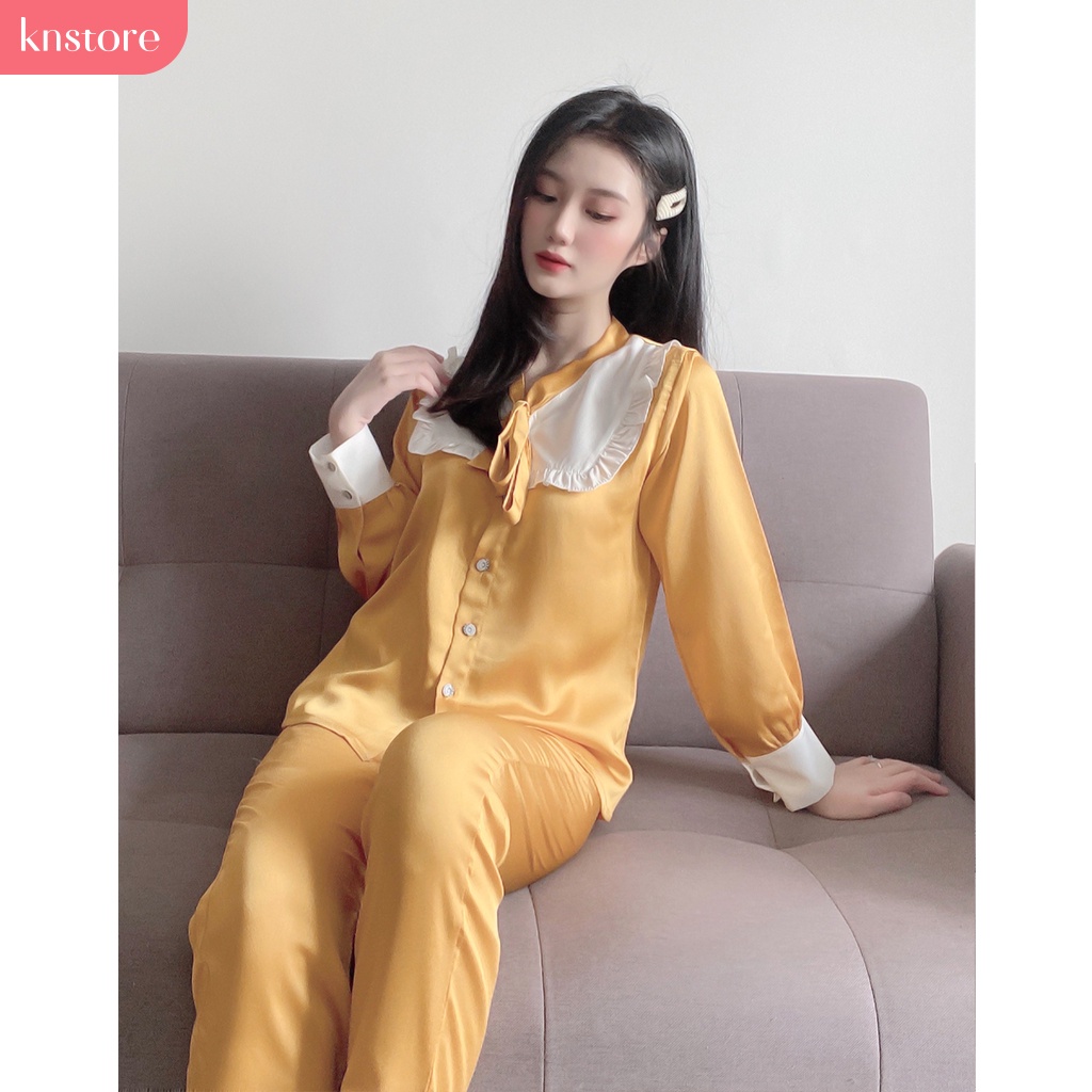 Bộ Pijama Lụa Satin Tay Dài quần dài, Đồ Ngủ Nữ Chất Liệu Lụa Satin Cao Cấp Mát Mịn ẢNH THẬT CỦA SHOP - Kn Store | BigBuy360 - bigbuy360.vn