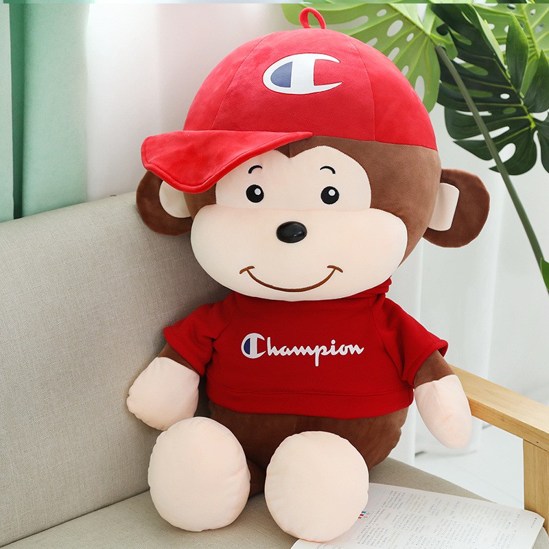 Gấu bông anh em khỉ Champian đội mũ 2 màu đỏ xanh kích thước 50-80cm
