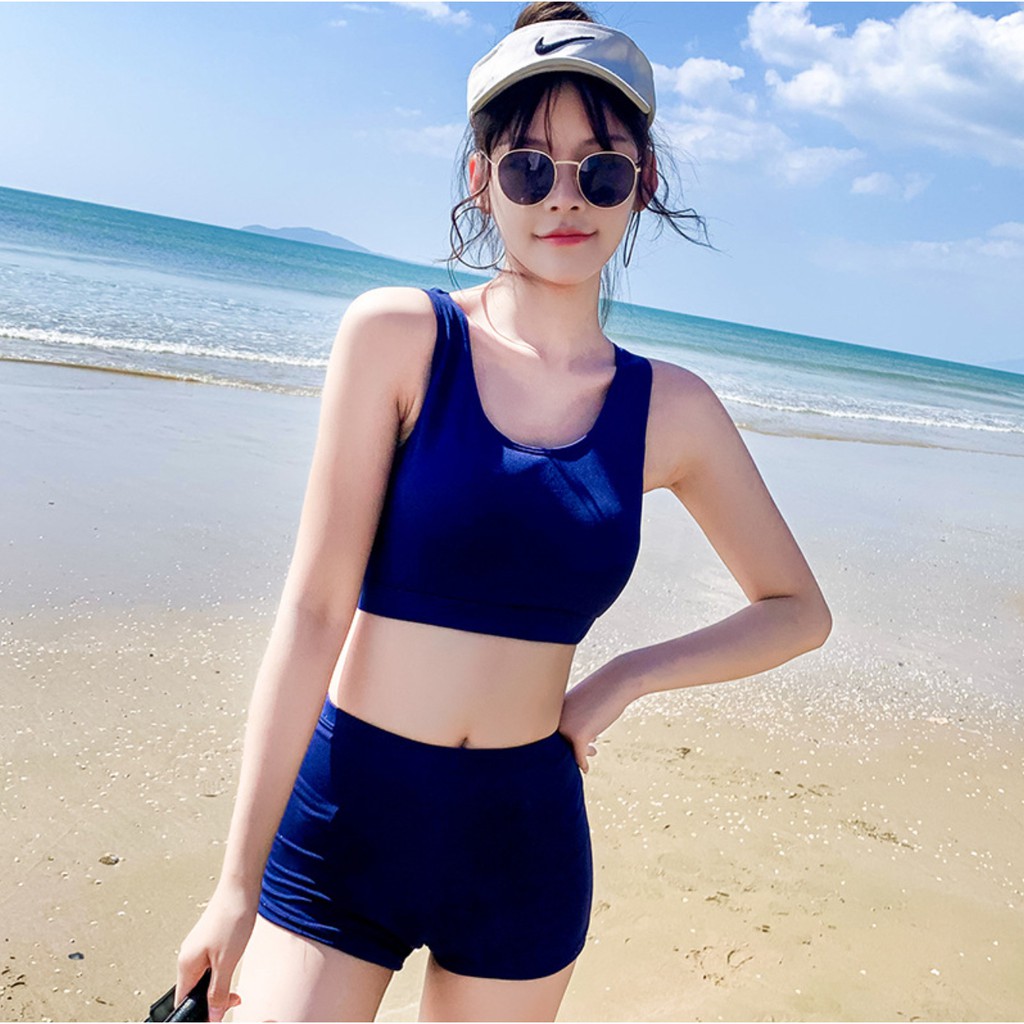 Bộ đồ bơi bikini nữ hai mảnh kèm áo ren tay dài đi tắm biển, đi tập yoga, tập gym
