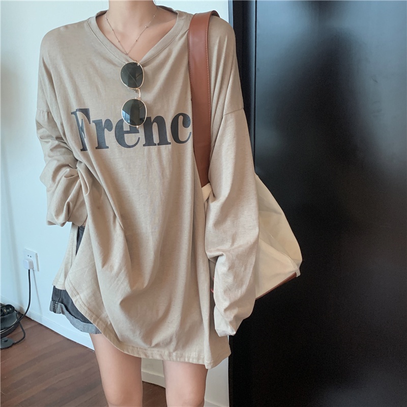 Áo Thun Tay Dài Form Rộng Kiểu Dáng Đơn Giản Theo Phong Cách Hàn Quốc Dễ Phối Đồ