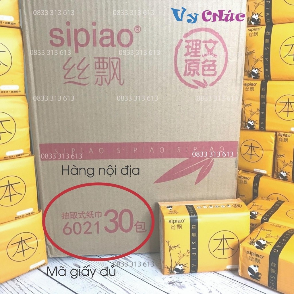 Giấy Ăn Gấu Trúc SIPIAO, Hàng Nội Địa Loại 1 Mã 6021, Thùng 30 Gói, 300 Tờ/Gói