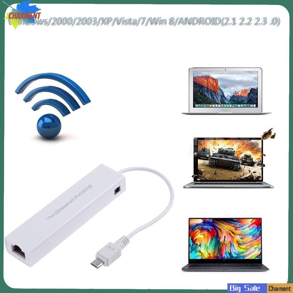 Bộ Chia 3 Cổng Usb 2.0 Hub 10 / 100mb Micro Usb Sang Rj45 Lan