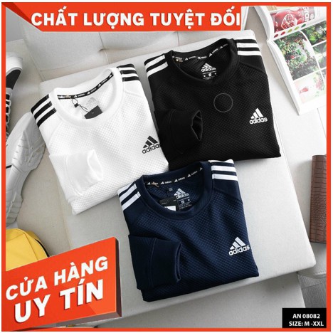 Áo nỉ da cá cotton thể thao nam sọc dài , cổ tròn chui đầu. New * ' .