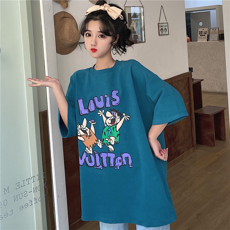 SUXI Áo Thun Tay Ngắn Cổ Tròn Dáng Rộng In Chữ Kiểu Retro Hàn Quốc Dễ Thương