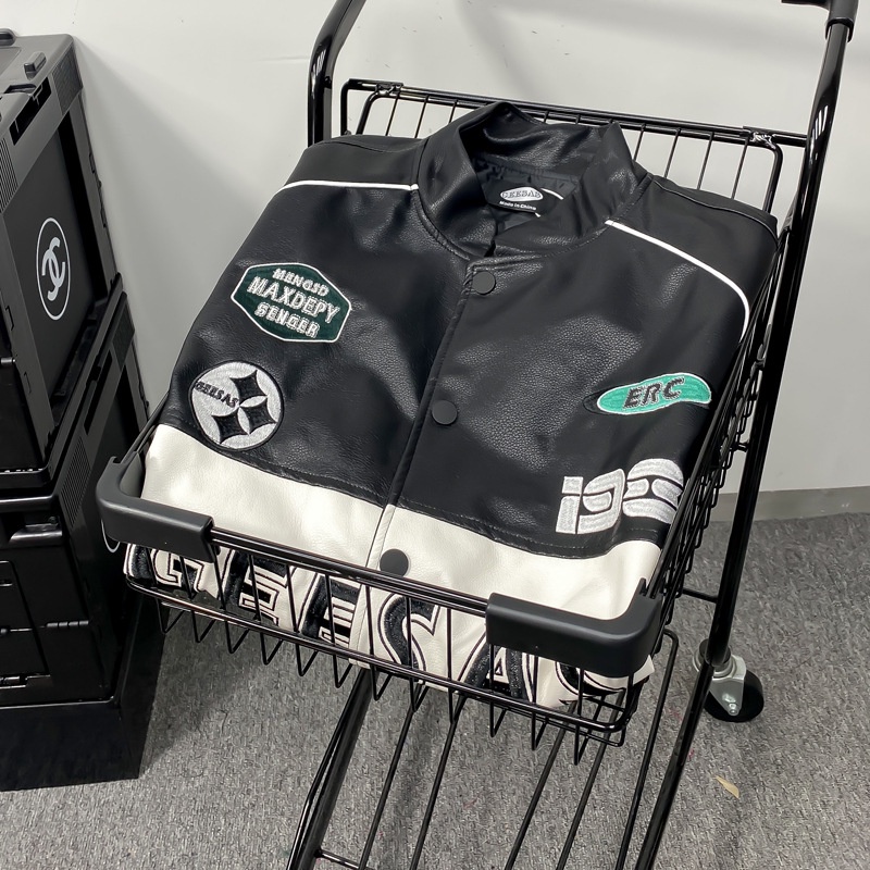 Áo Khoác Bóng Chày Da pu Phối Màu Tương Phản Kiểu Retro Cá Tính Cho Nam Và Nữ