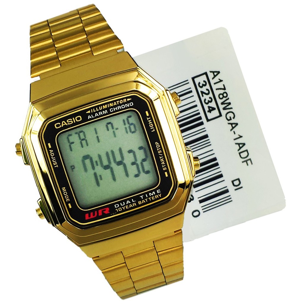 Đồng hồ điện tử Casio chính hãng A178, dây kim loại