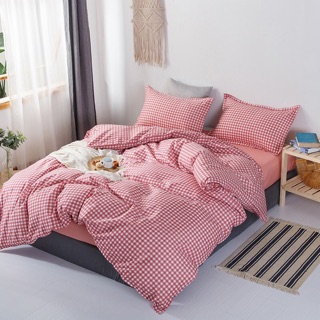 Bộ Drap & Chăn Phao Cotton Poly Kẻ Caro Đỏ