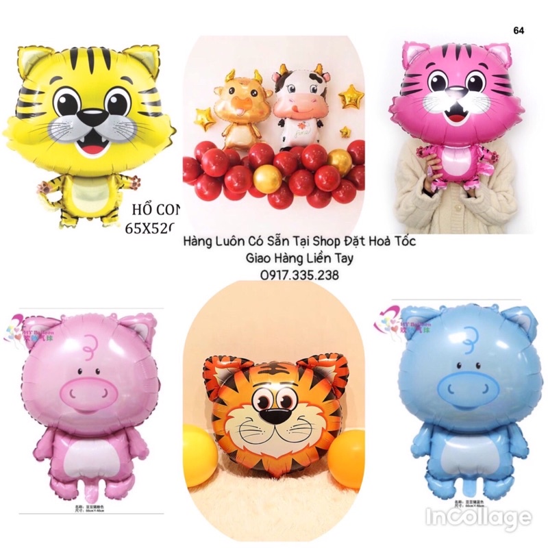 Bong bóng kiếng heo,Cọp,Trâu vàng Trang Trí Happy Birthday