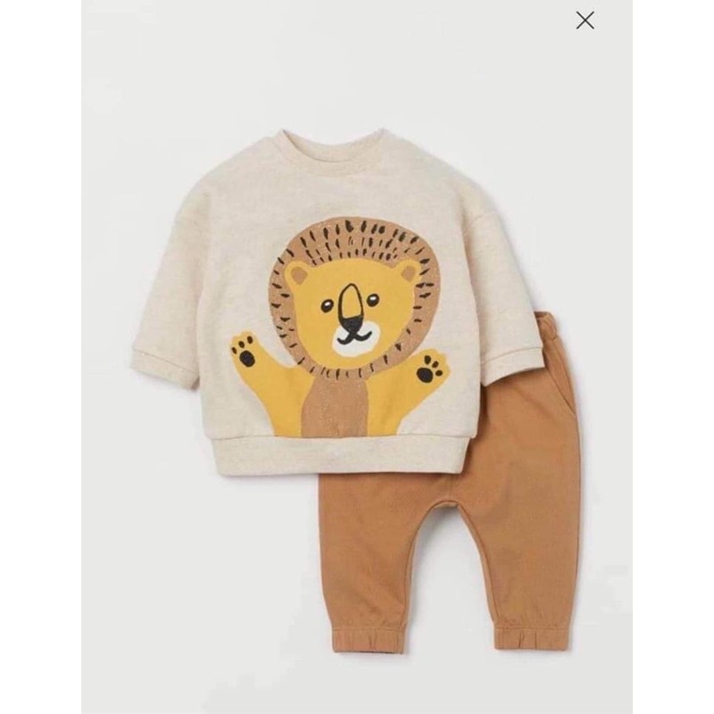 Bộ nỉ bông hoạ tiết hình sư tử hãng H&M xuất dư cho bé size 18 tháng đến 6 tuổi