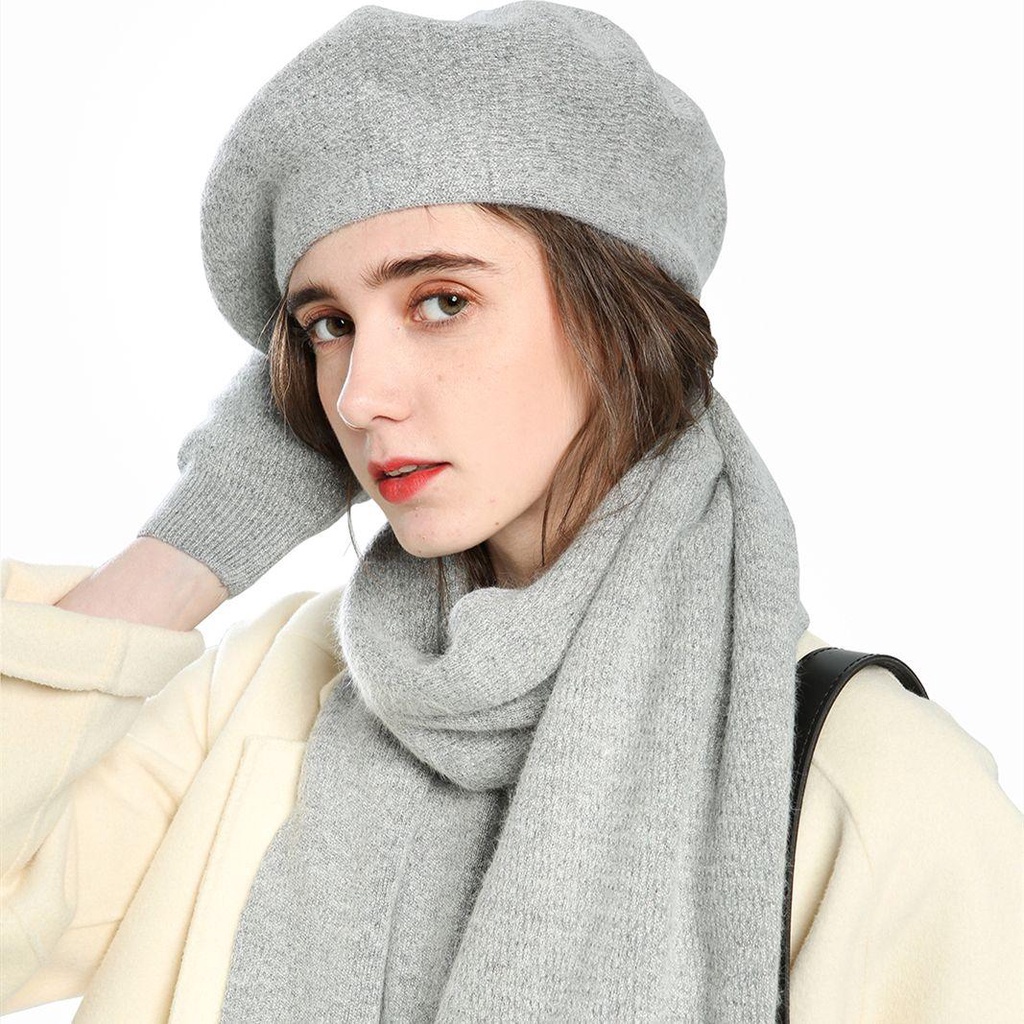 Set 3 Món Găng Tay + Mũ + Găng Tay + Găng Tay Len Cashmere Mềm Mại Mùa Đông