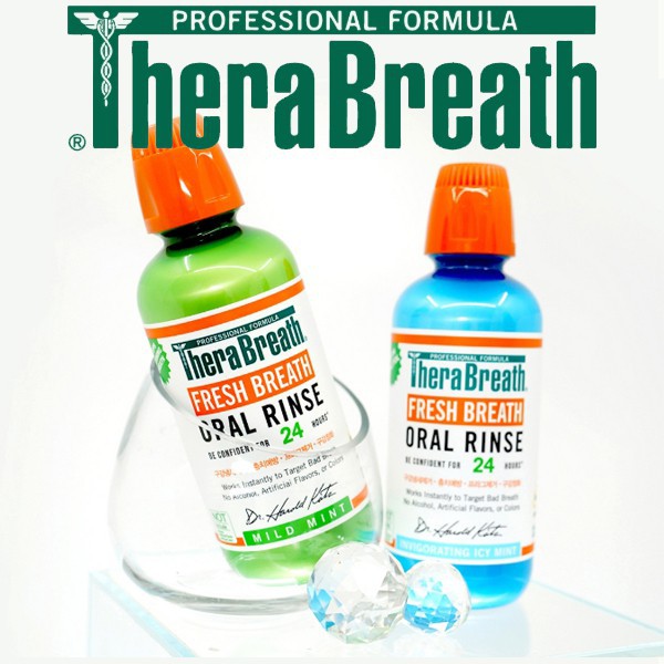 Nước súc miệng TheraBreath Fresh Breath Icy Mint Flavor 437ml USA kiểm soát hôi miệng, ngừa sâu răng, viêm nướu