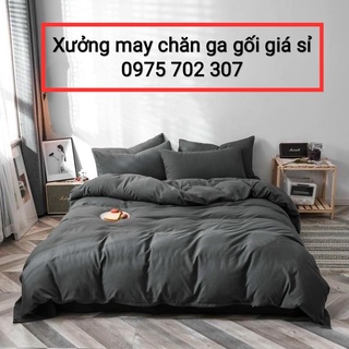 Chăn ga gối nệm, bộ drap giường thun lạnh hàn quốc cao cấp 5 món màu xám