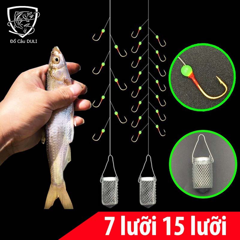 Bộ Thẻo 7 lưỡi câu cá mương hồ siêu nhạy có rọ sắt LC-12 hàng hót y hình