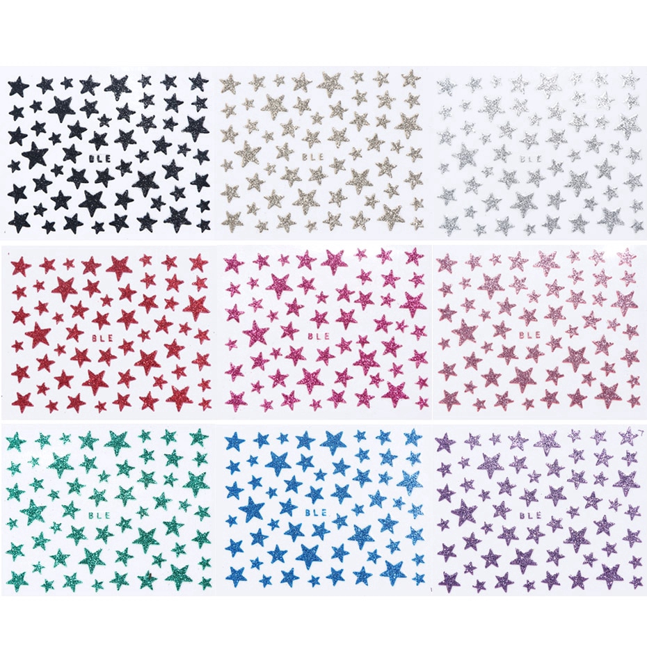 【P&amp;T】1pcs 3D Nail Slider Stars Stickers Glitter Shiny Decoration Adhesive DIY Sticker Nail Art Tips Manicure