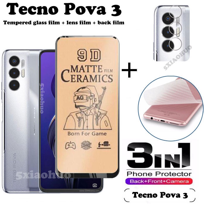 Kính Cường Lực Gốm Sứ + Kính Cường Lực Bảo Vệ camera + Phim Sau 3 Trong 1 Cho Tecno Pova 4 Pro 2