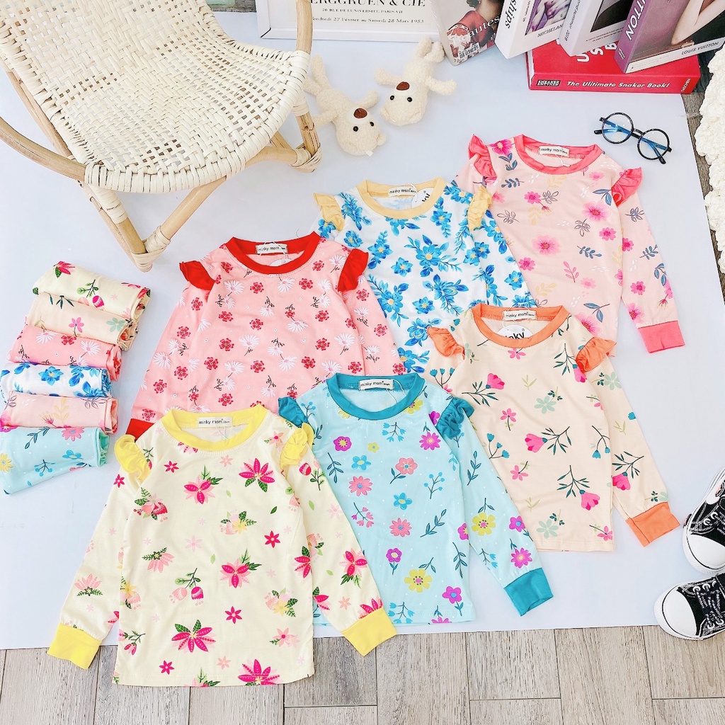 [Bé 7-26kg] Bộ Dài tay cánh tiên thun lạnh in hoa phối bo cho bé gái từ 7-26kg ( HÀNG LOẠI 1)