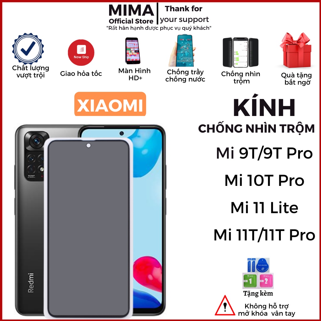 Kính cường lực Chống nhìn trộm Xiaomi Mi 9T/9T Pro/10T Pro/11T/11T Pro/Mi 11 Lite- Chống nhìn trộm cảm ứng siêu mượt