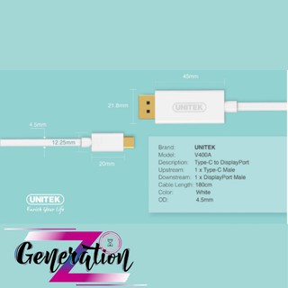 CÁP CHUYỂN TYPE-C RA DISPLAYPORT DÀI 1.8M UNITEK (V400AWH)